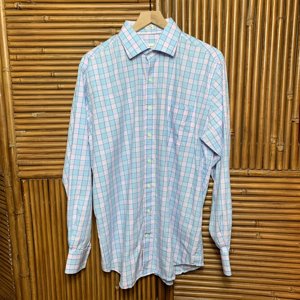 Peter Millar long sleeve button up pink blue shirt